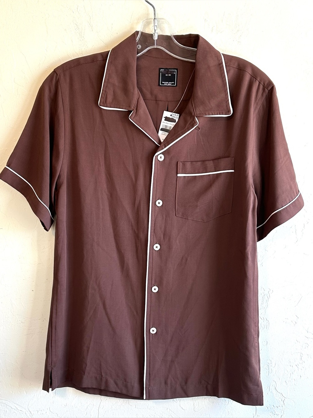 NWT Todd Snyder Men's Brown/White Short-Sleeve Button Up Shirt Preppy Sz XS